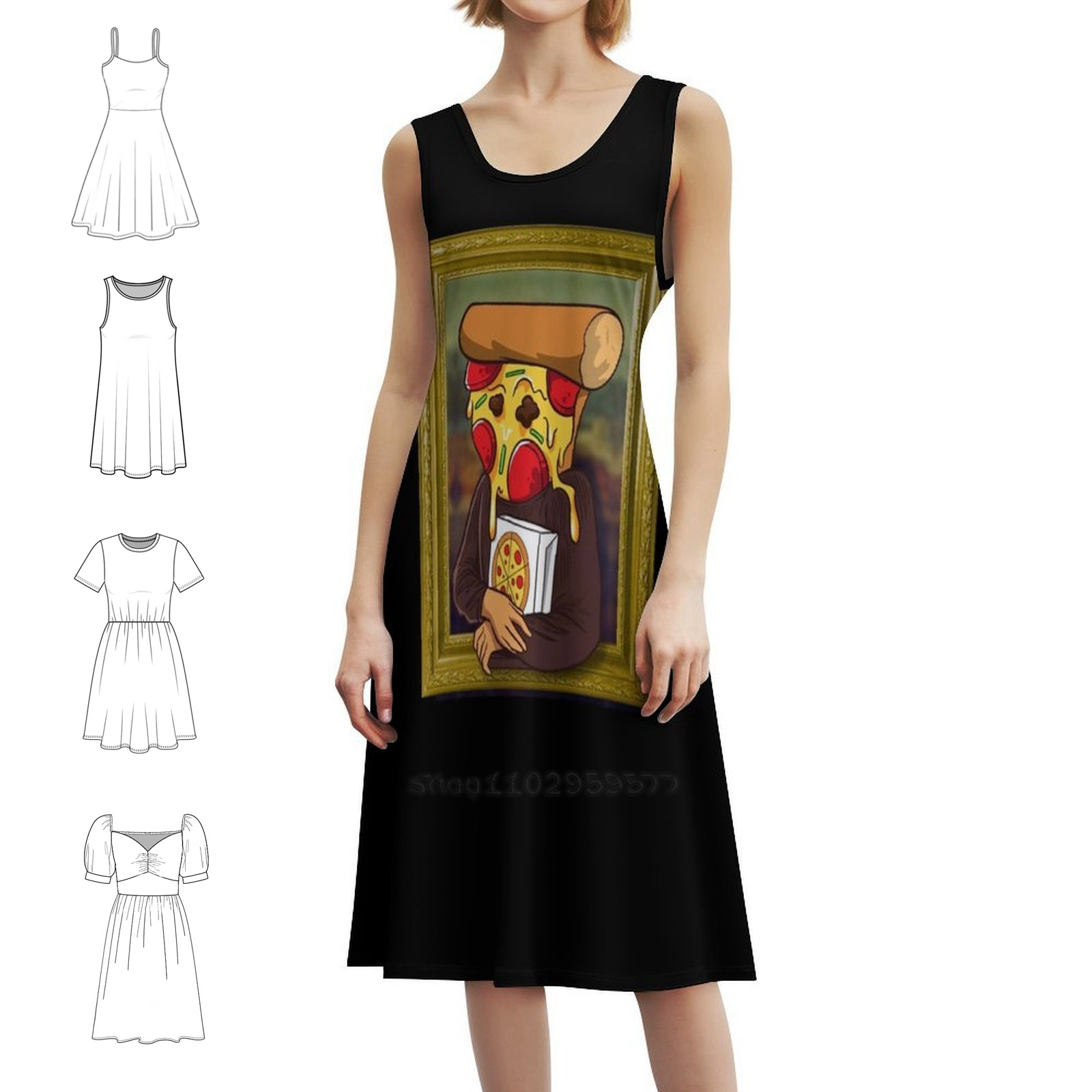 Smocked Dress Women - The Pizza Mona Lisa Funny Artist