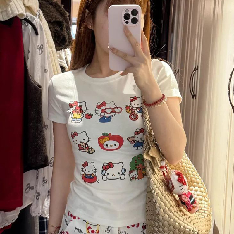 Women'S Fashion From The 60S - Cartoon Hello Kitty Summer Short Sleeves