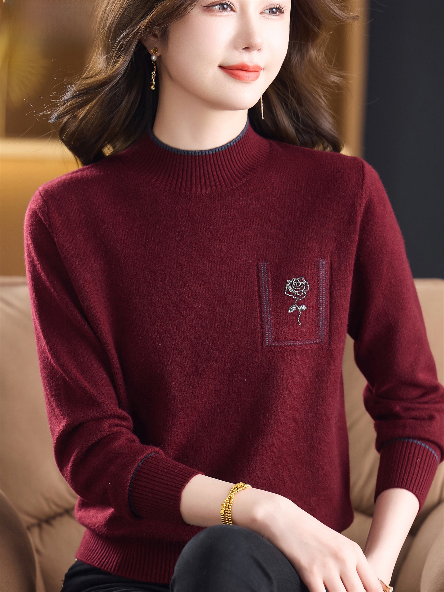 Slimming Effect Woolen Sweater - Women Fashion Over 60 のレビューと価格