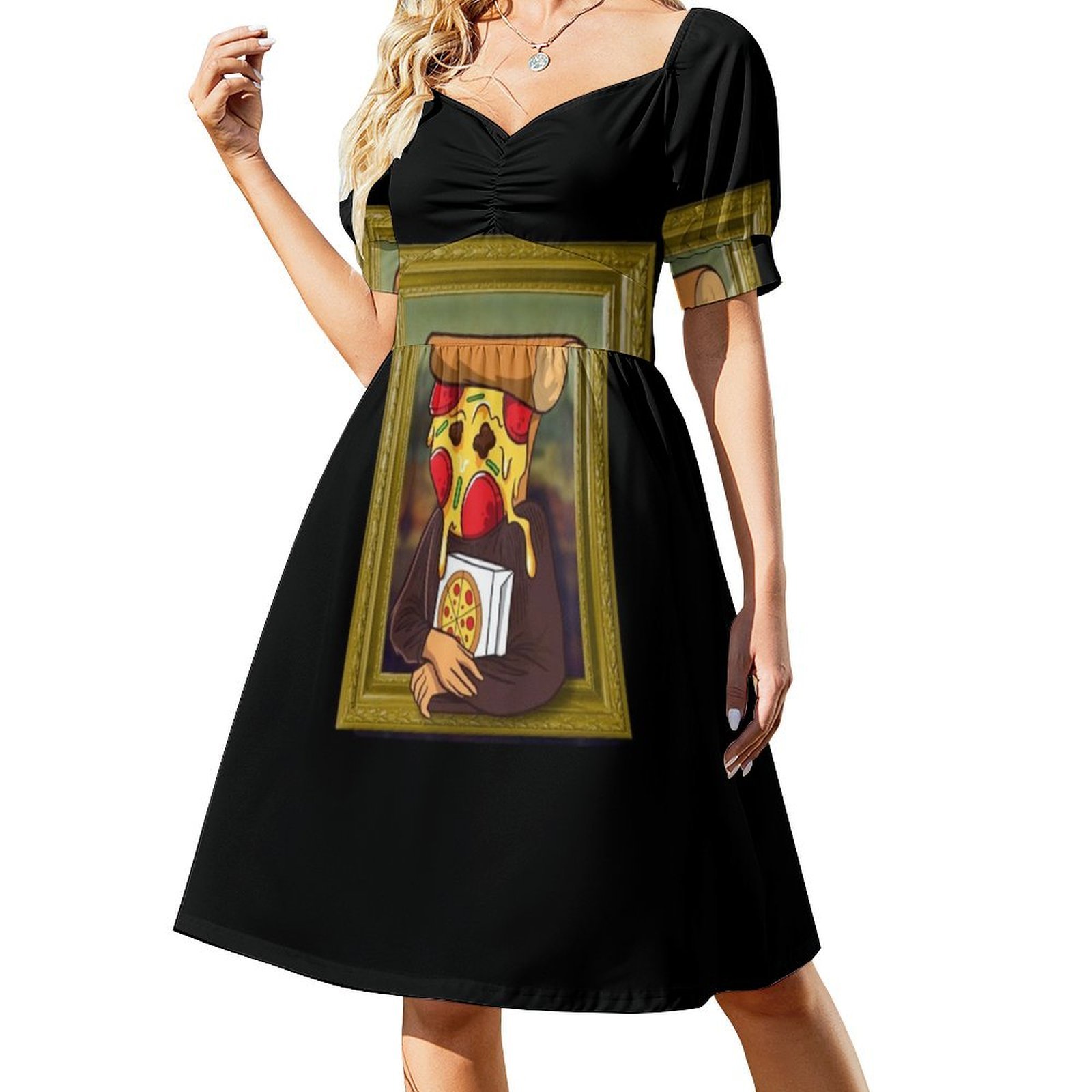The Pizza Mona Lisa Funny Arti - Smocked Dress Women のレビューと価格