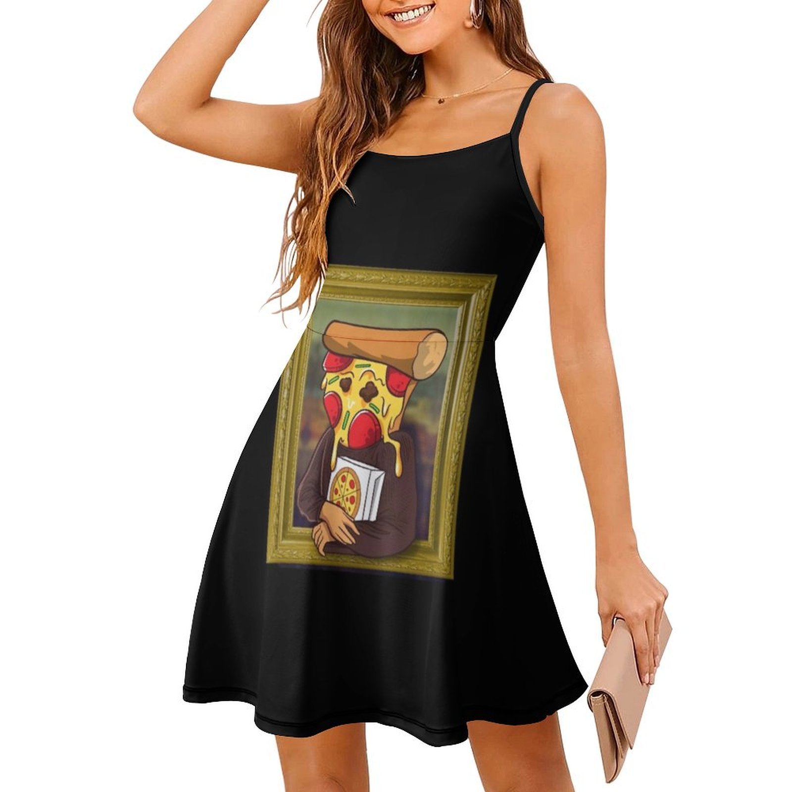 The Pizza Mona Lisa Funny Arti - Smocked Dress Women のレビューと価格