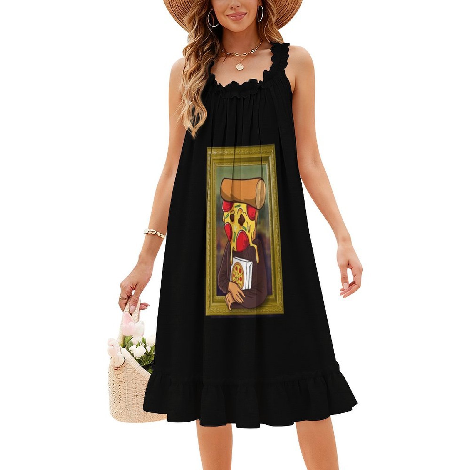 The Pizza Mona Lisa Funny Arti - Smocked Dress Women のレビューと価格