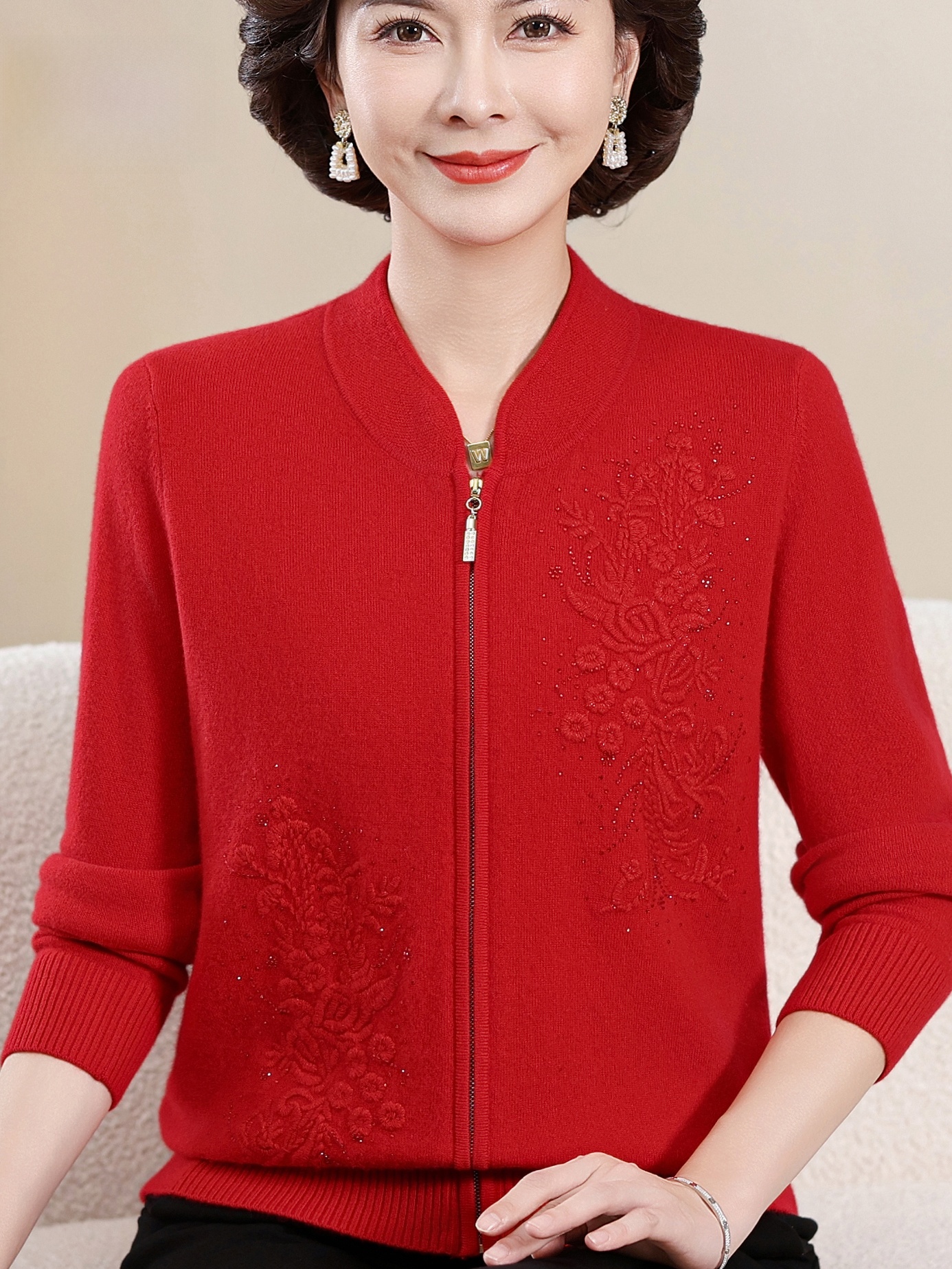 Elegant Embroidered Zipper Kni - Women Fashion Over 60 のレビューと価格