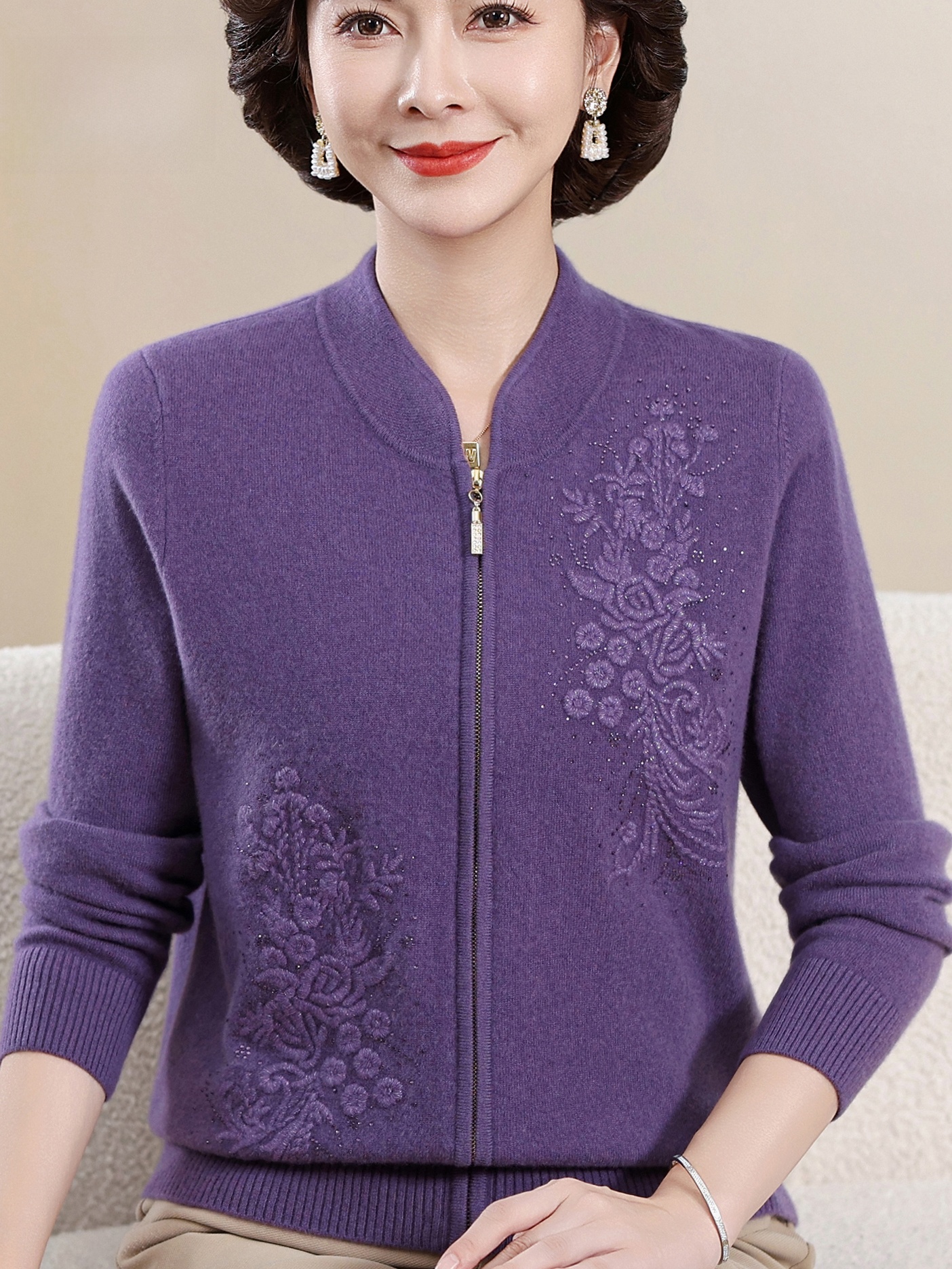 Elegant Embroidered Zipper Kni - Women Fashion Over 60 のレビューと価格