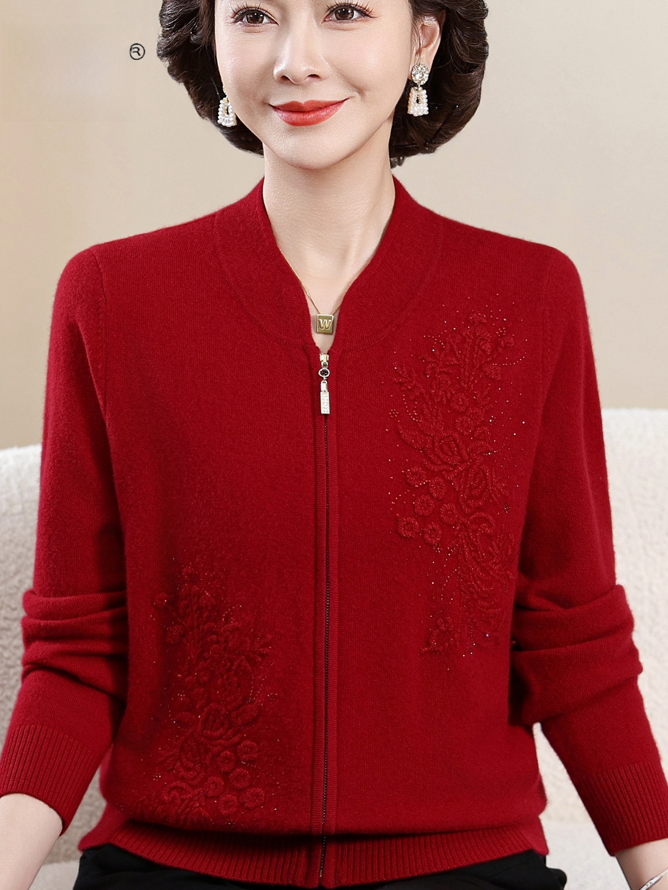 Elegant Embroidered Zipper Kni - Women Fashion Over 60 のレビューと価格