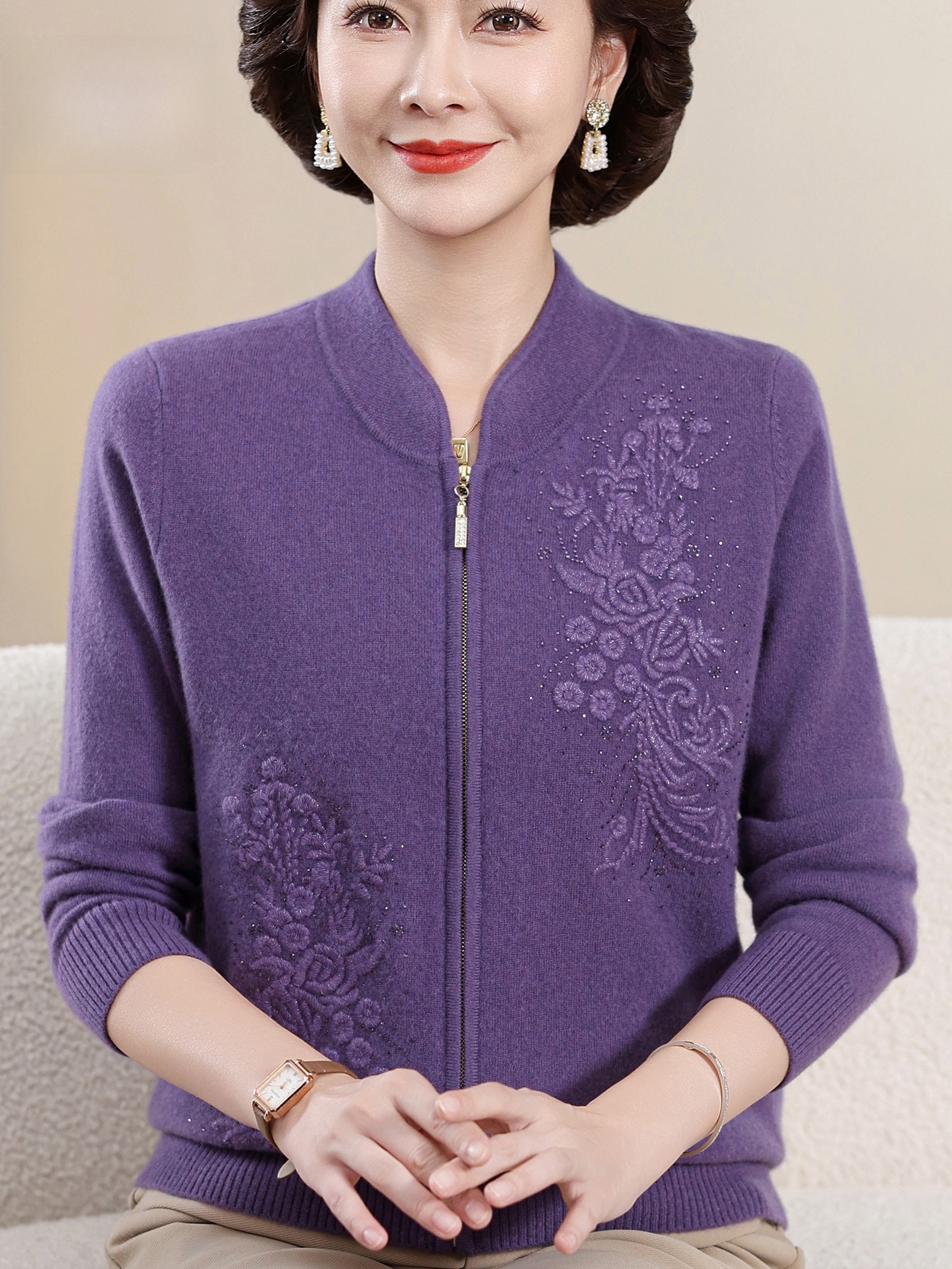 Elegant Embroidered Zipper Kni - Women Fashion Over 60 のレビューと価格