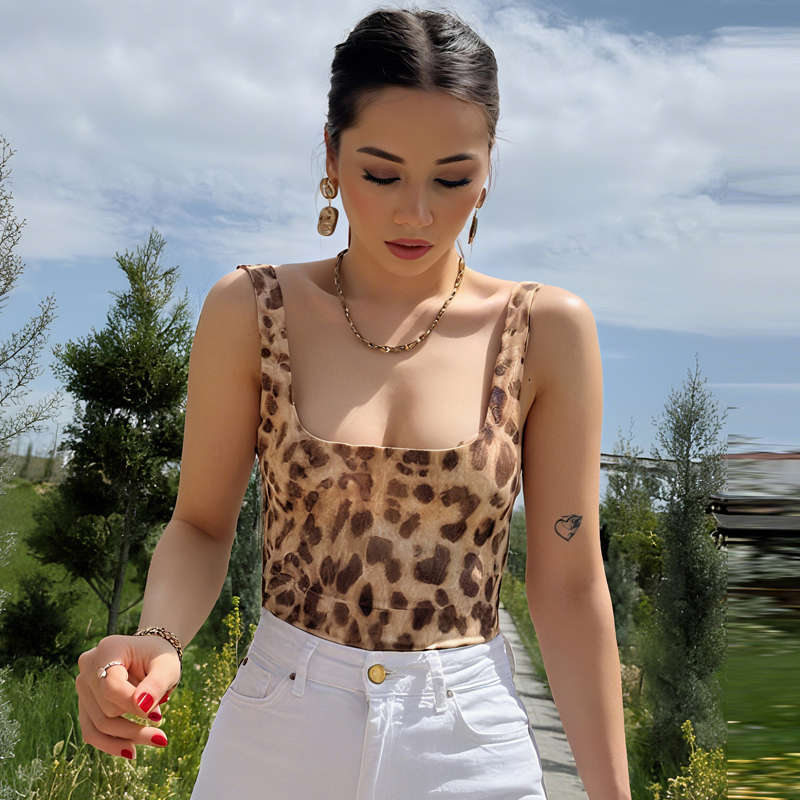 HXAO Leopard Slip Bodysuit Wom - Corset Top Boned のレビューと価格
