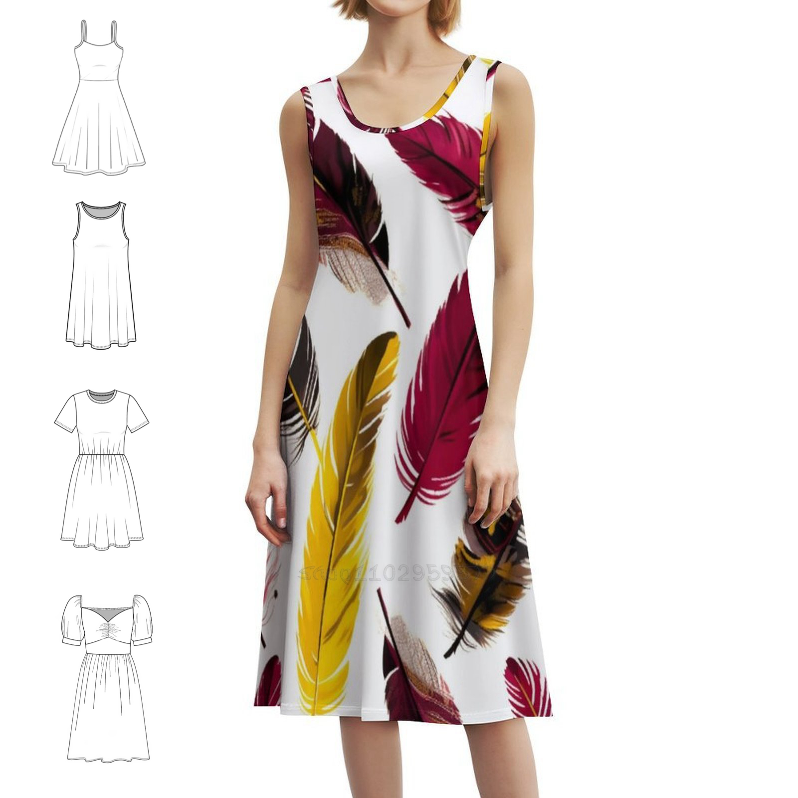 Feathers-Pink Ivory Gold Black - Smocked Dress Women のレビューと価格