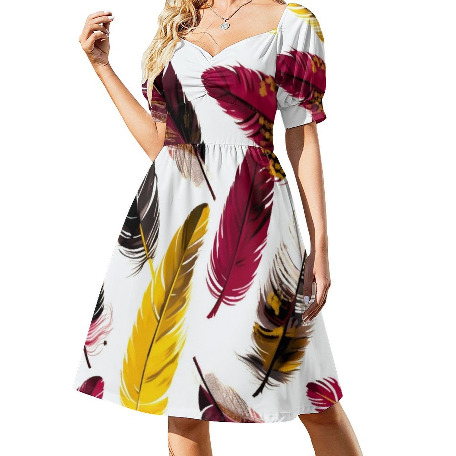 Feathers-Pink Ivory Gold Black - Smocked Dress Women のレビューと価格