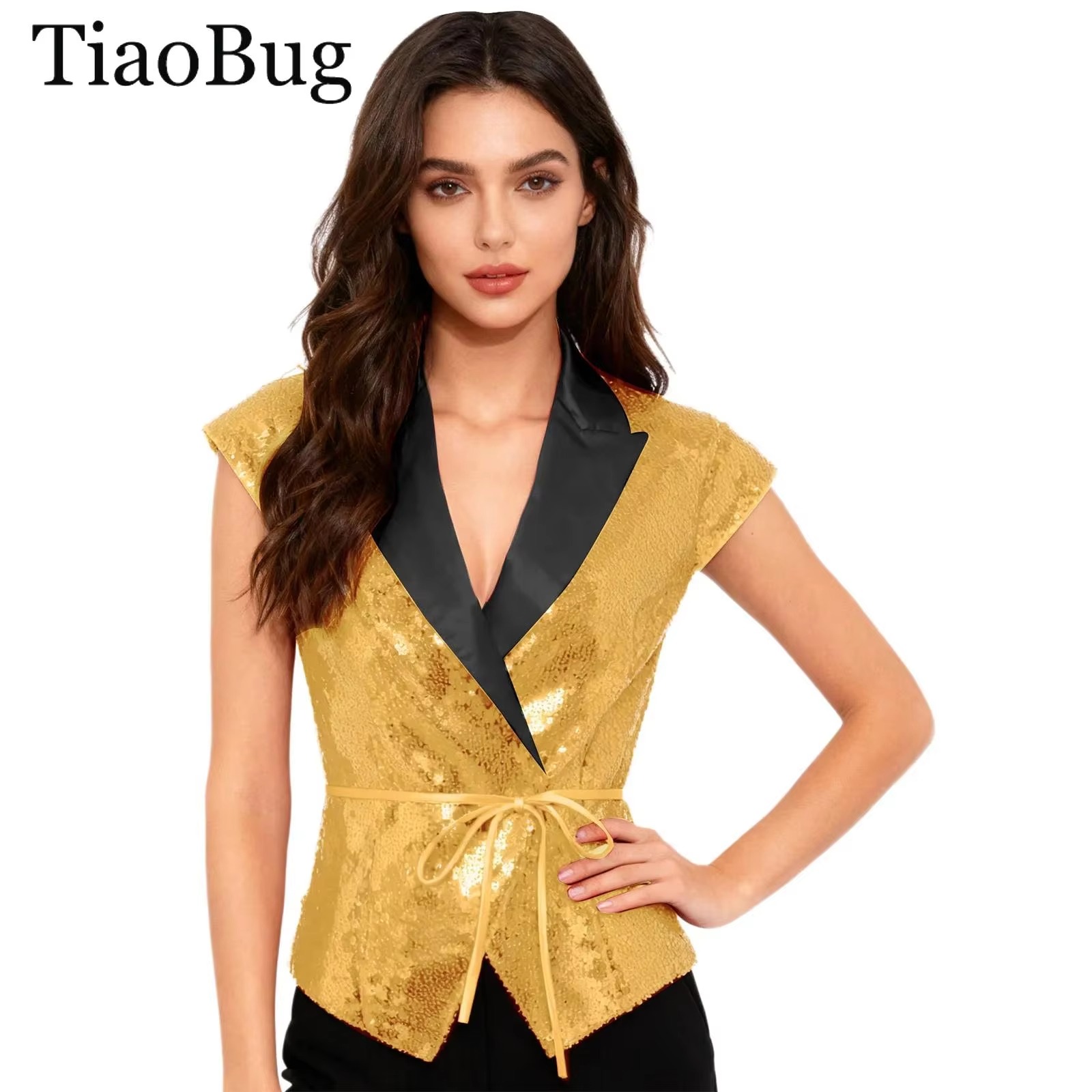 Women Sequin Vest V-neck Label - Women'S Fashion Labels のレビューと価格