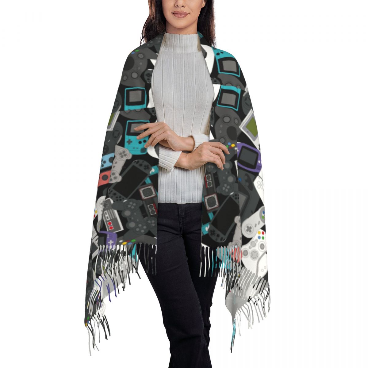 Gamer Controller Tassel Scarf  - Women Fashion Video のレビューと価格