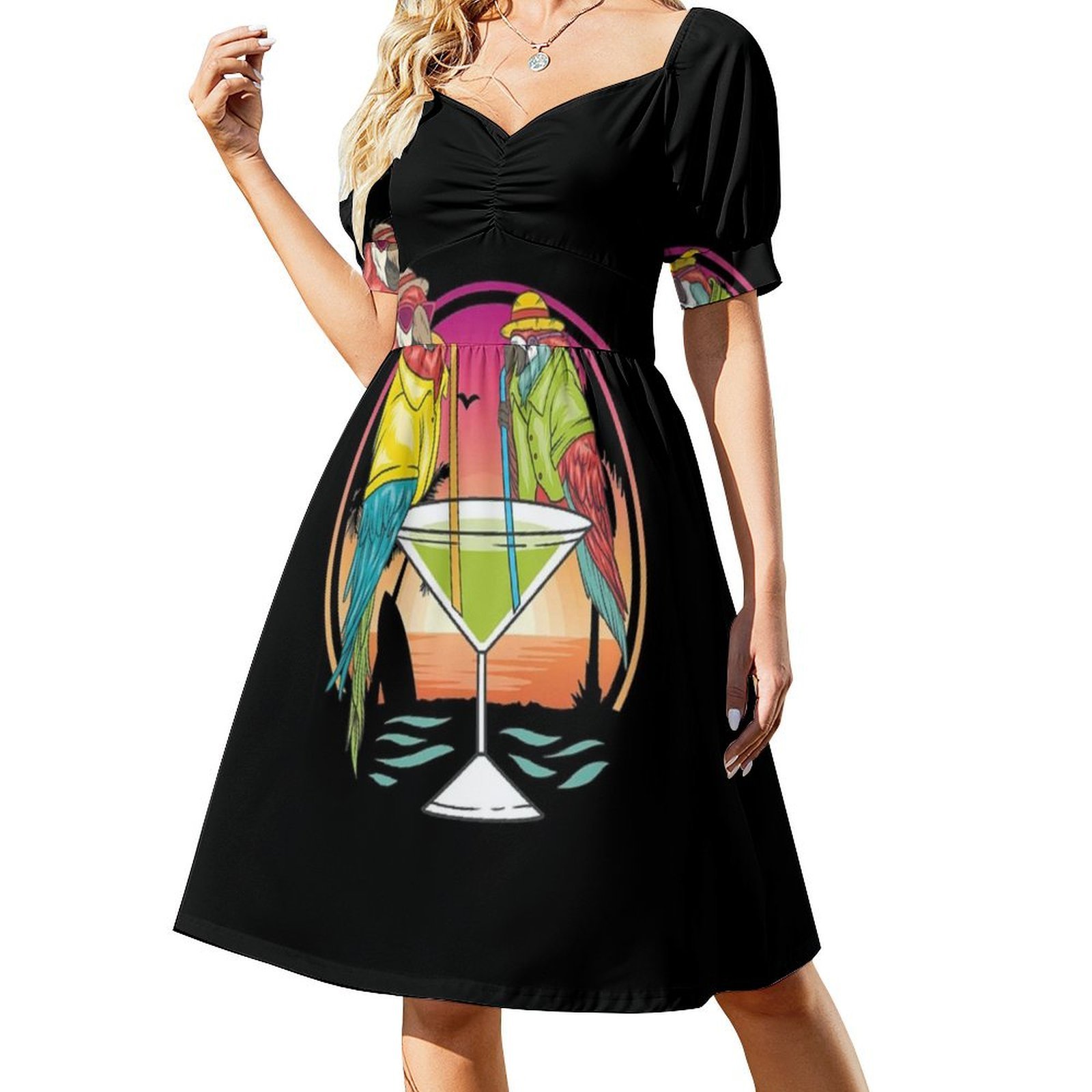 Parrots Drinking Margarita On  - Smocked Dress Women のレビューと価格