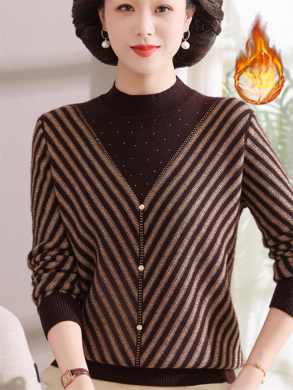 Thickened Fleece Warm Knitted  - Women Fashion Over 60 のレビューと価格