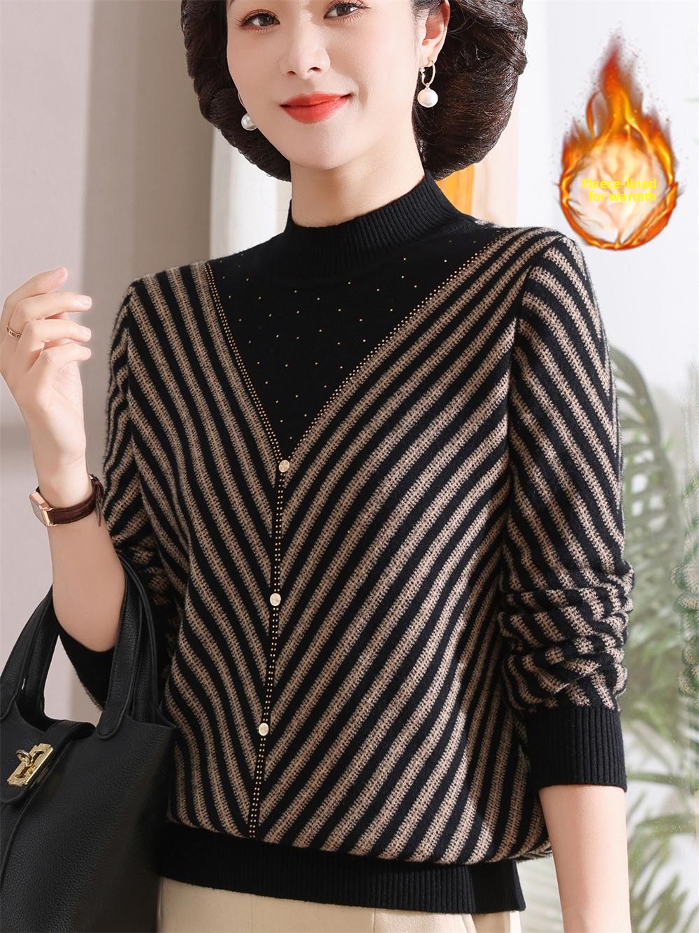 Thickened Fleece Warm Knitted  - Women Fashion Over 60 のレビューと価格