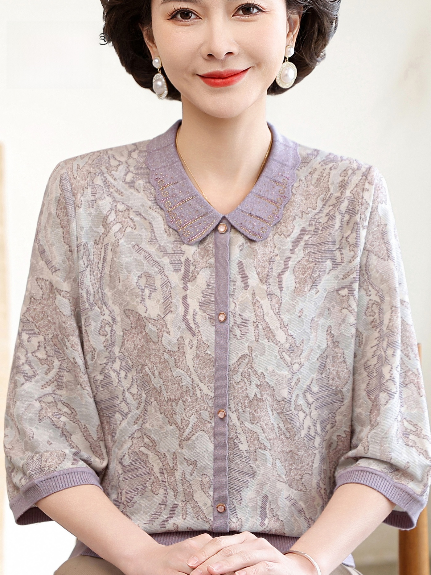 Floral Print Turn-down Collar  - Women Fashion Over 60 のレビューと価格