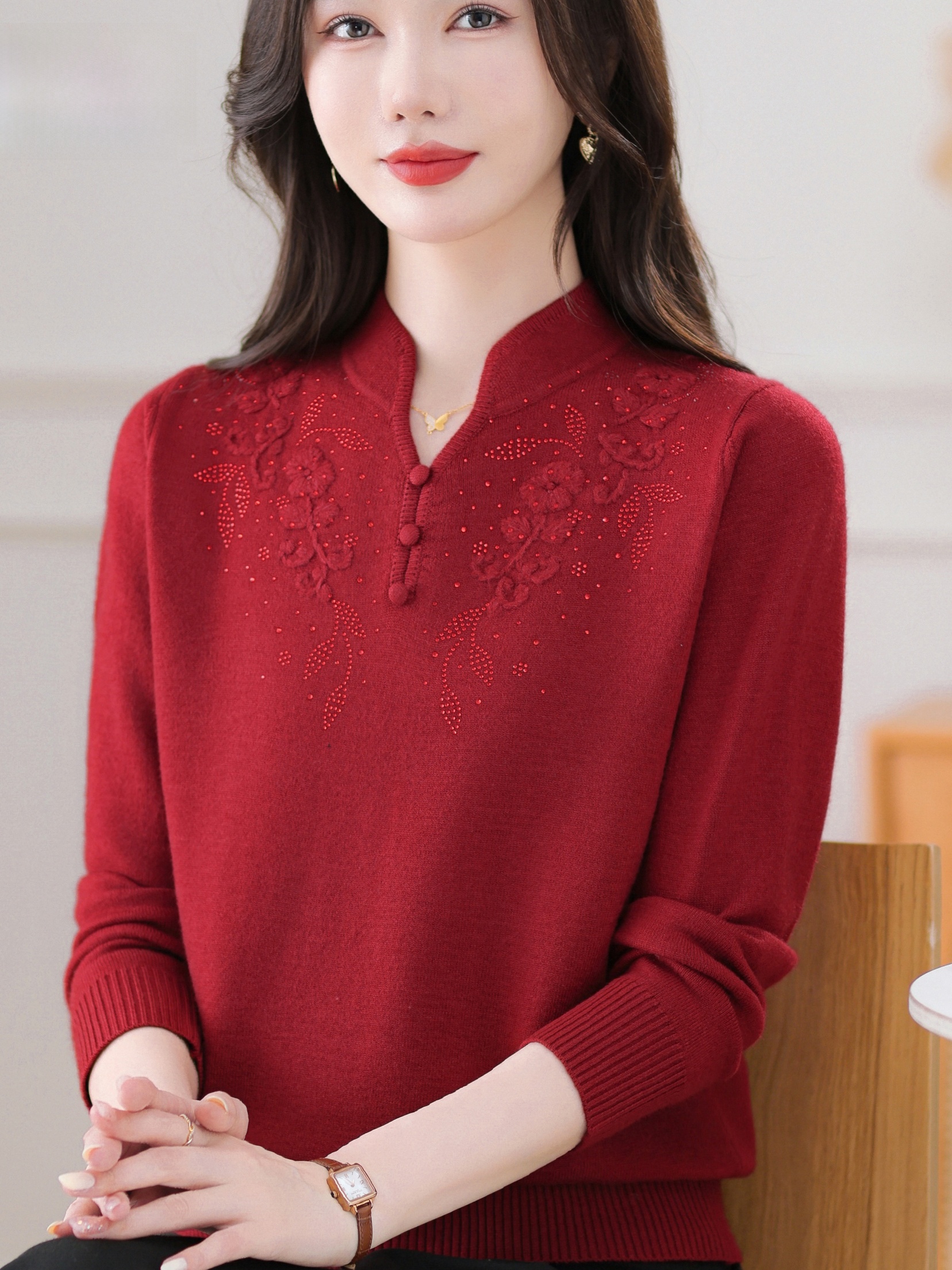 Warmth Embroidered Knitted Woo - Women Fashion Over 60 のレビューと価格