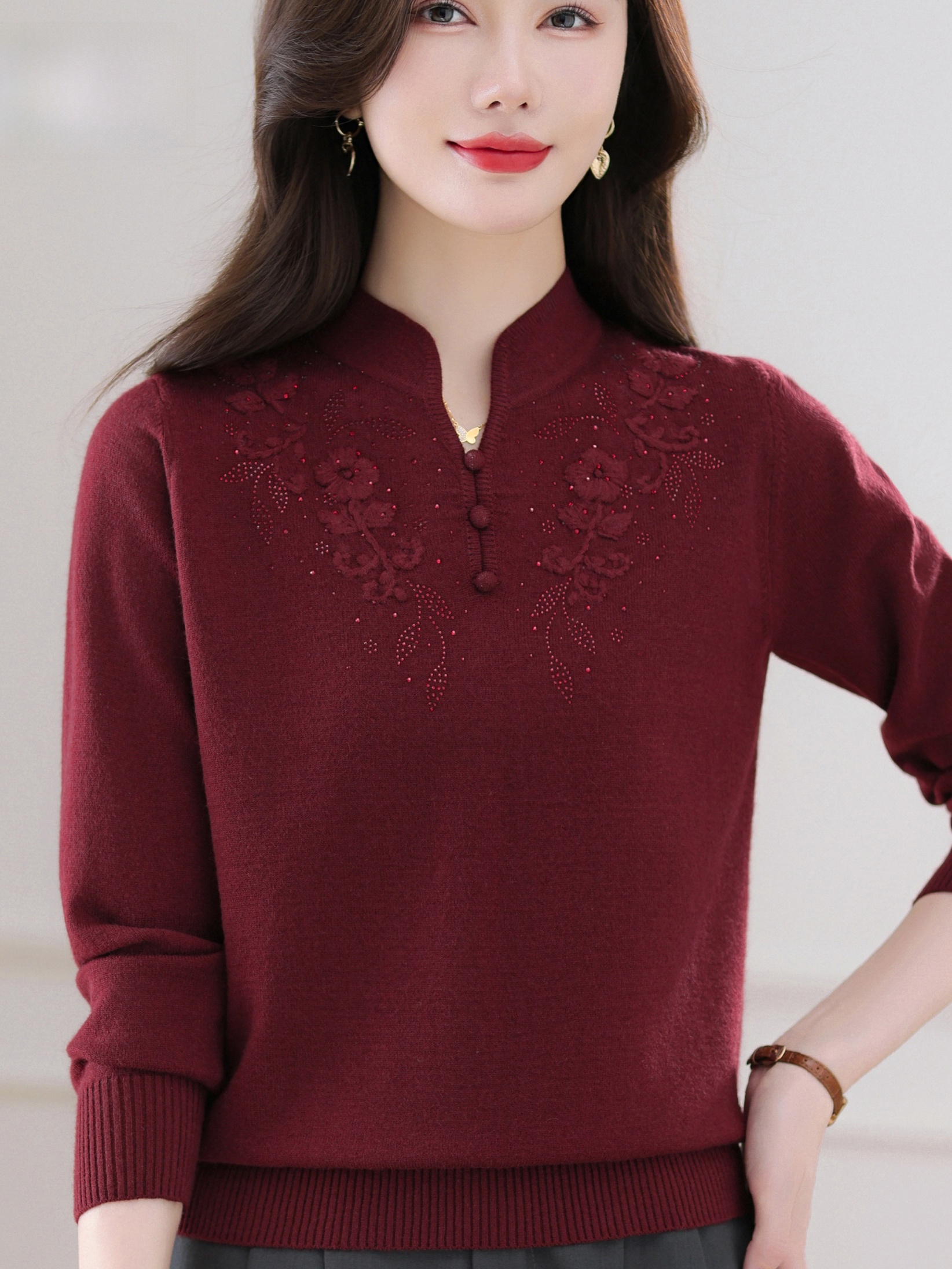 Warmth Embroidered Knitted Woo - Women Fashion Over 60 のレビューと価格