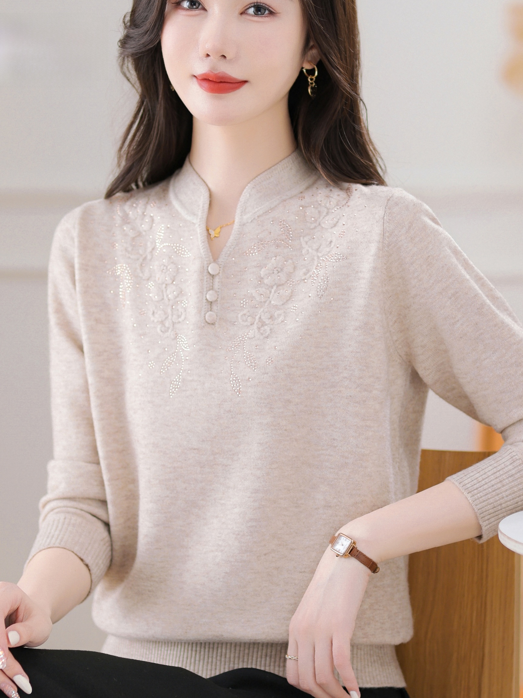 Warmth Embroidered Knitted Woo - Women Fashion Over 60 のレビューと価格
